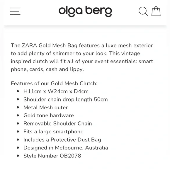 Olga Berg “Zara” Gold Metal Mesh Clutch Bag - EXCELLENT condition! - Picture 7 of 11